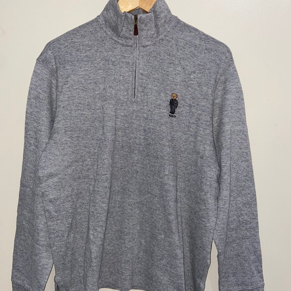Polo Ralph Lauren Teddy Bear Estate-Rib Quarter Zip Pullover Heather Grey Men